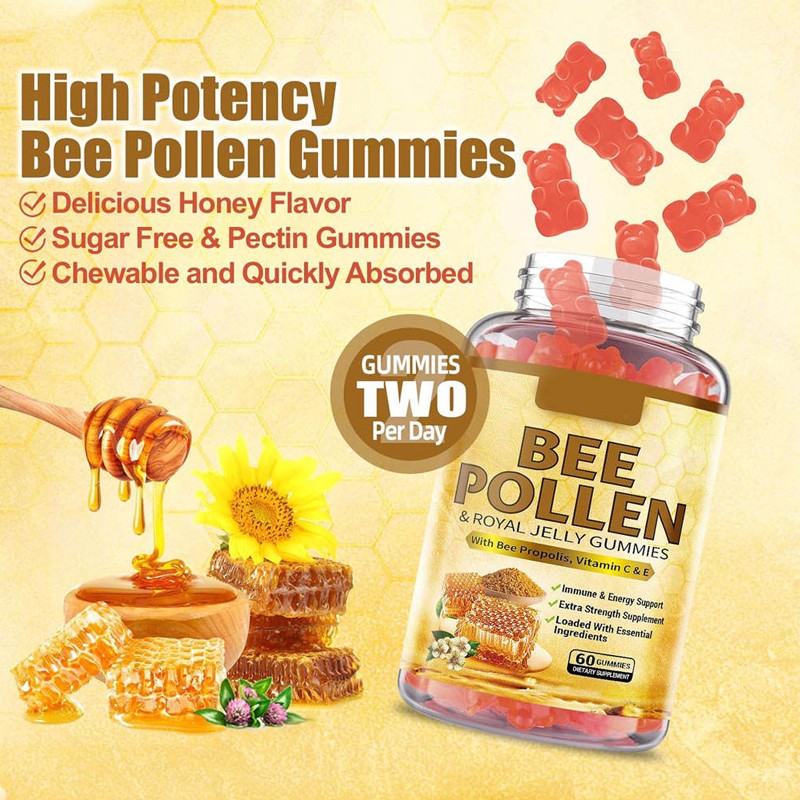 BIOCCHN Private Label Bee Pollen Gummies Bee Propolis Gummies Sugar Free Bee Pollen Supplement for Immunity & Skin Health