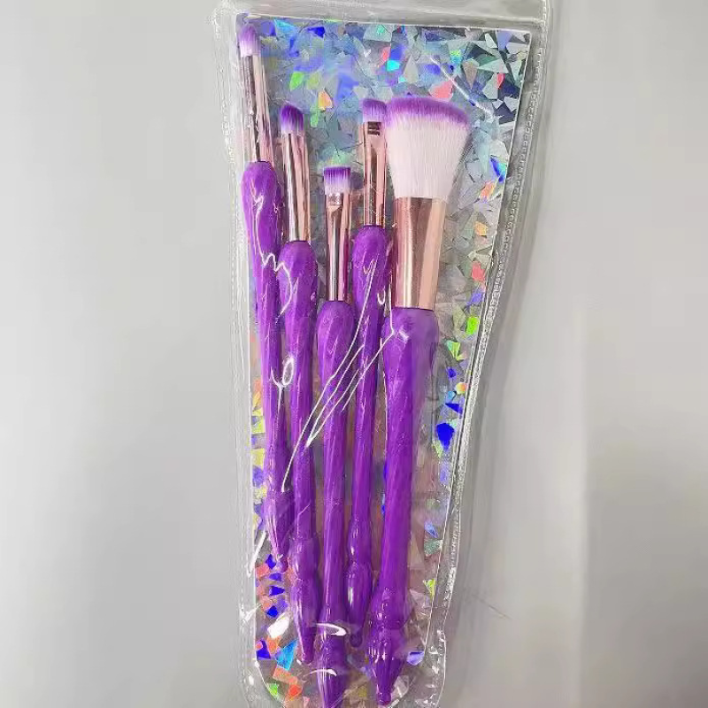 Portable Professional Makeup Brush Set Five Color Synthetic Hair Brushes for Face Lips 5pcs Per Set with Comfortable Handle