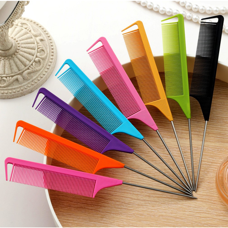 Wholesale Custom Salon Hairdressing Anti Static Parting Comb Heat Resistant Rat Tail Comb Metal Pin Braiding Comb