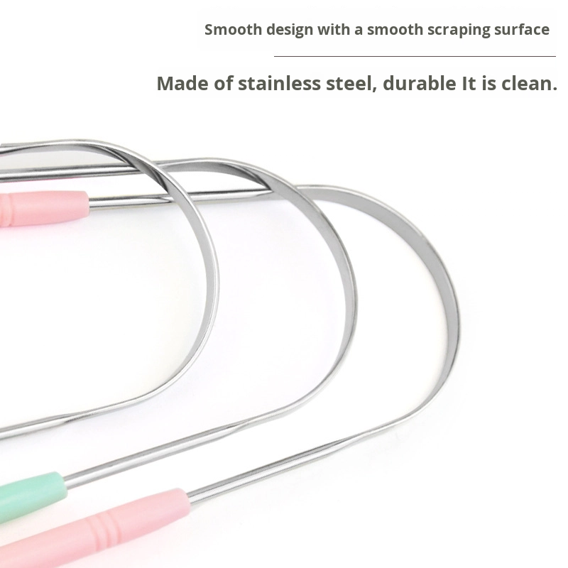 High Quality Plastic Handle Tongue Scraper Stainless Steel Reusable Oral Care Cleaning Tool Tongue Scrubber for Men and Women