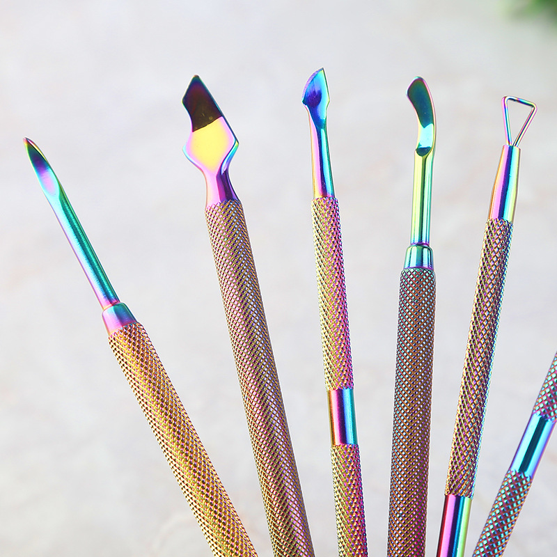 Exquisite Aluminum Box Set Reusable Nail Art Tools Stainless Steel Push Unloader Dead Skin Fork Solid Liquid Forms Printed Logo