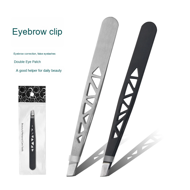 Black Hollow Slant Tip Eyebrow Tweezers Beauty Makeup Tool for False Eyelash & Lip Hair Removal