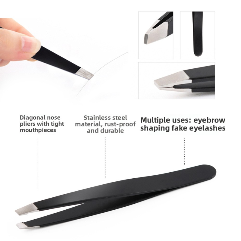 Customizable Antistatic 45 Degree Inclined Stainless Steel Eyebrow Pinzette Available in Gold Black Rose Colors Eyelash Tweezers