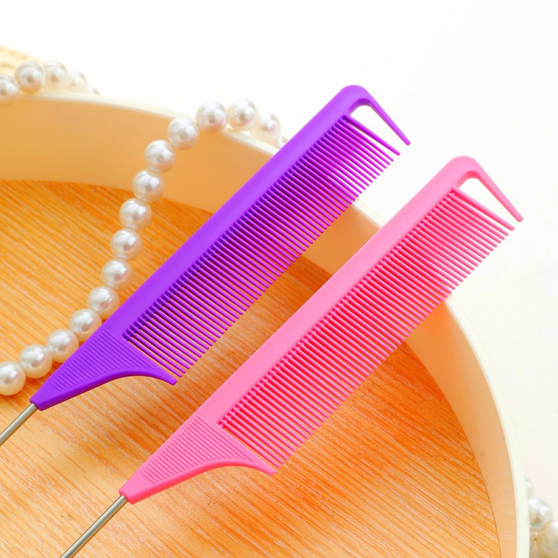 Wholesale Custom Salon Hairdressing Anti Static Parting Comb Heat Resistant Rat Tail Comb Metal Pin Braiding Comb