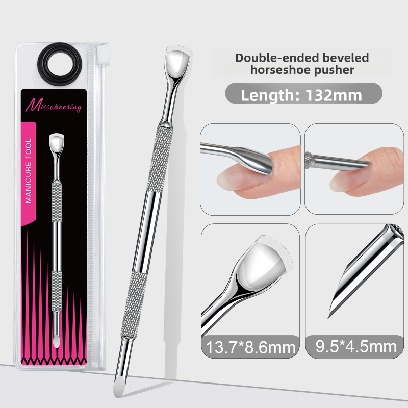 High-End  Stainless Steel Nail Art Double-Headed Horseshoe Steel Pusher Pre-Treatment Cuticle Fork Wholesale Nail Remover Pusher