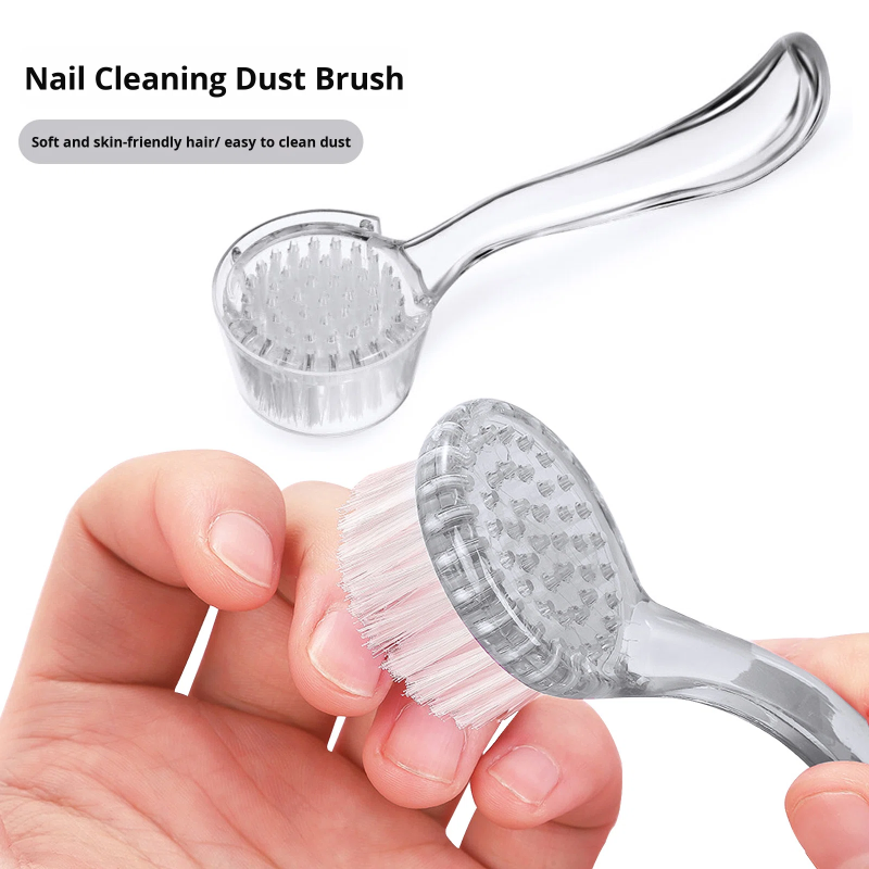 High Quality Wholesale Round Head Nail Brush with Durable Nylon Cover Long Handle for Effective Nail Dust Cleaning