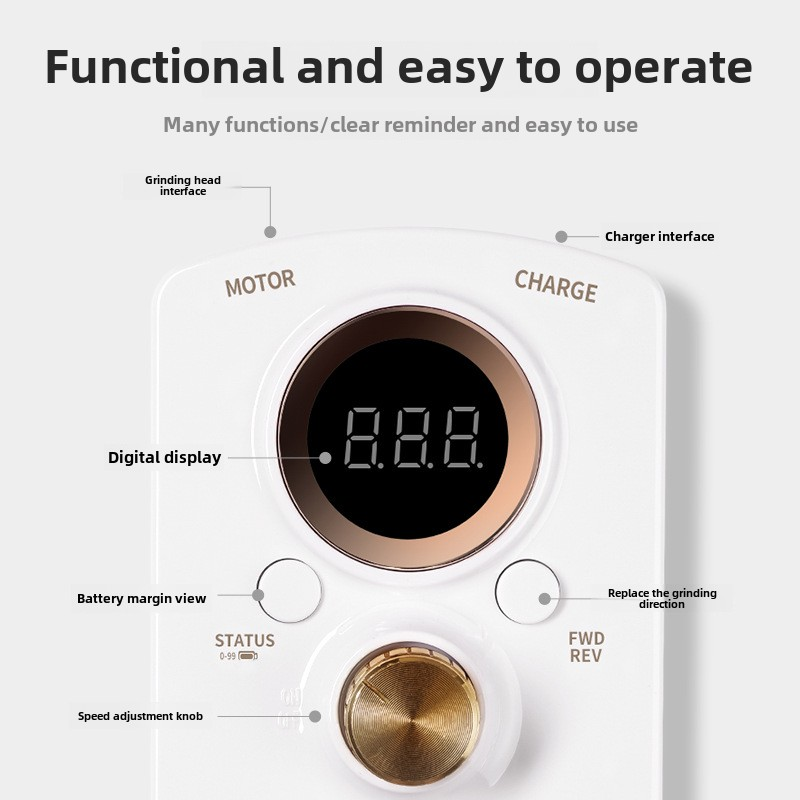 Electric Nail Art Polisher with LCD Display 35000rpm USB Plug Bit Made of Plastic for Pedicure Use in Salons