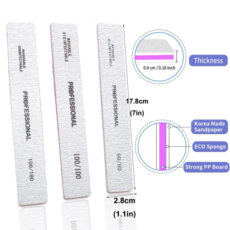 High Quality Reusable Professional Files Wooden Nail File 100/180/80  Packaging Whit Professional   zebra Grit  Buffer
