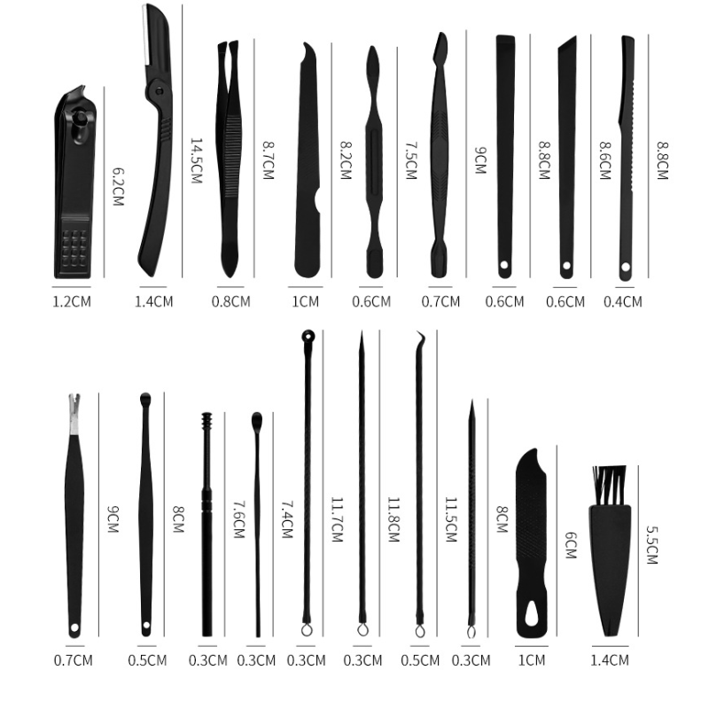 24-Piece Black Oblique Nail Clipper Set One-Piece Manicure Tool for Fingers Pedicure Scissors Personal Use
