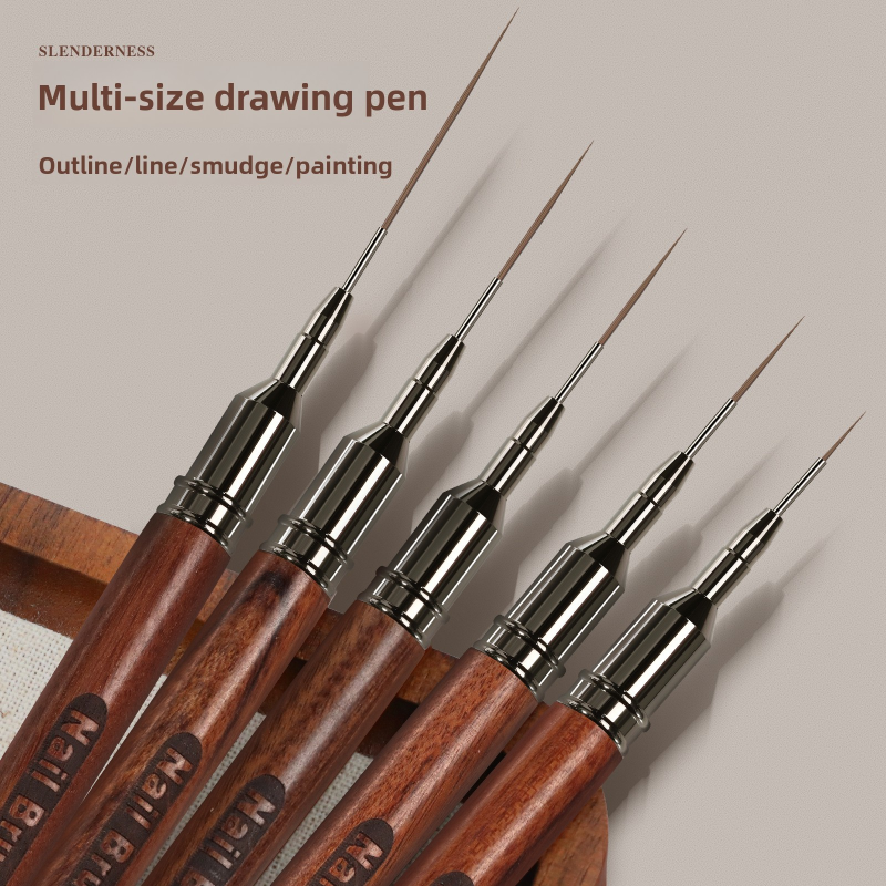 New Trend Wood Handle Construction Gel Brush Nylon Hair 6/9/12/15/18MM Nail Polish Liner Pen Brush for Acrylic Art Painting