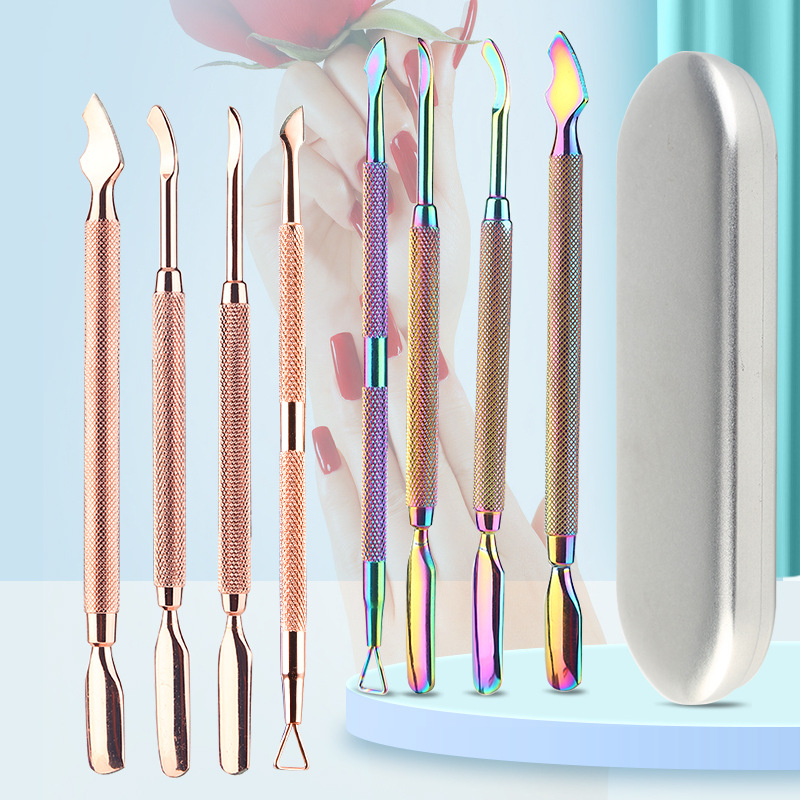 Exquisite Aluminum Box Set Reusable Nail Art Tools Stainless Steel Push Unloader Dead Skin Fork Solid Liquid Forms Printed Logo