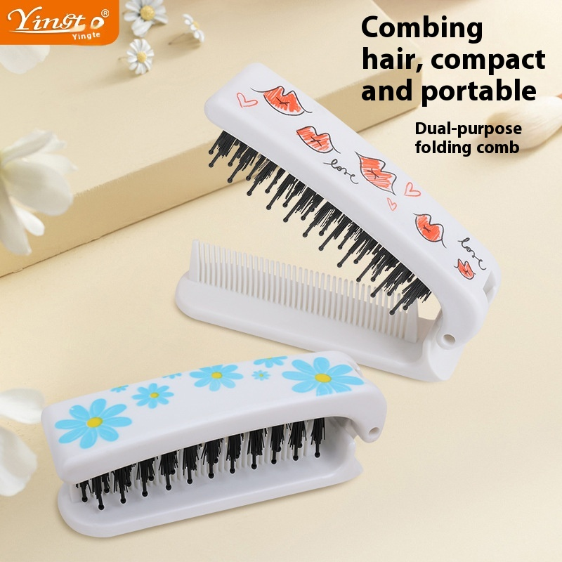 Dual-Purpose Ionic Folding Comb Portable Plastic Travel Hairbrush Easy-to-Use Straight Hair Smoothing and Carry-On Features