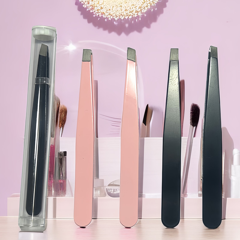 Stainless Steel Slanted Eyebrow Clip Multi-Use Beauty Makeup Tool for Eyebrow Plucking Eyelash Tweezers Independent Packaging