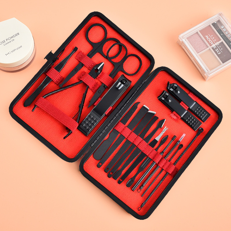 24-Piece Black Oblique Nail Clipper Set One-Piece Manicure Tool for Fingers Pedicure Scissors Personal Use