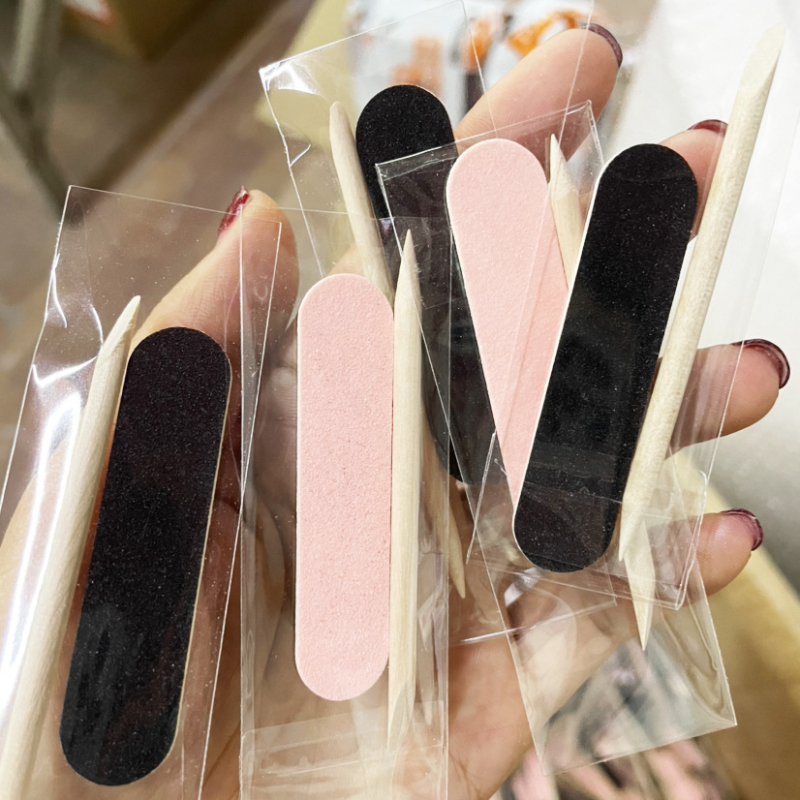 Mini Disposable Nail File Set Stainless Steel Double Side Wooden Nail File for Nail Care