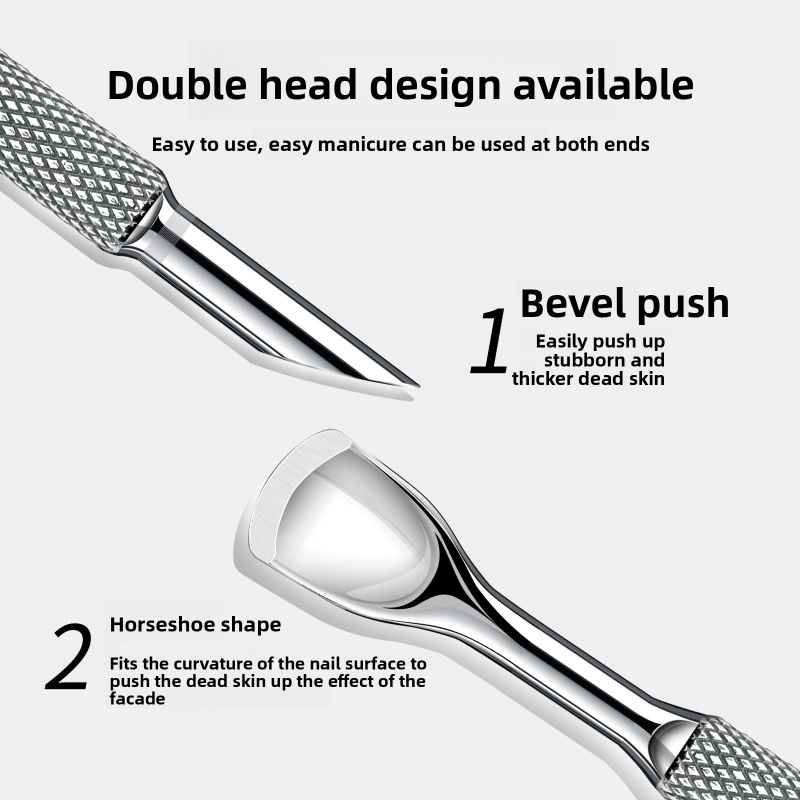 High-End  Stainless Steel Nail Art Double-Headed Horseshoe Steel Pusher Pre-Treatment Cuticle Fork Wholesale Nail Remover Pusher