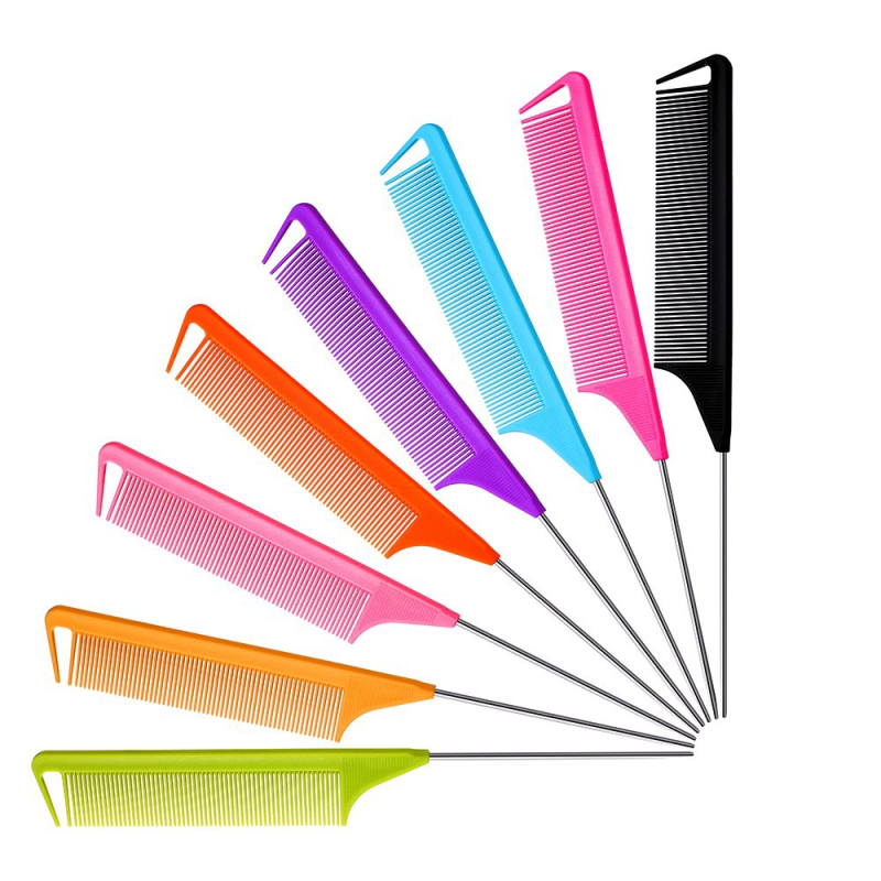 Wholesale Custom Salon Hairdressing Anti Static Parting Comb Heat Resistant Rat Tail Comb Metal Pin Braiding Comb