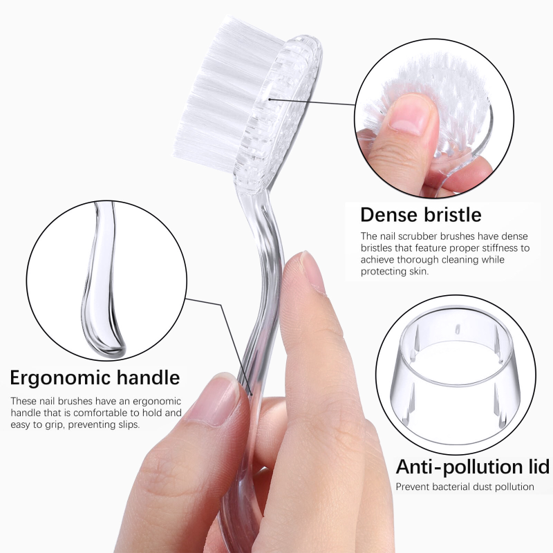 High Quality Wholesale Round Head Nail Brush with Durable Nylon Cover Long Handle for Effective Nail Dust Cleaning