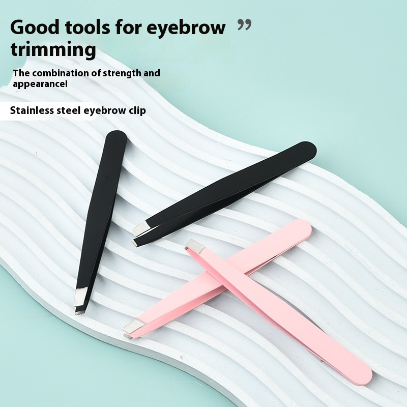 Stainless Steel Slanted Eyebrow Clip Multi-Use Beauty Makeup Tool for Eyebrow Plucking Eyelash Tweezers Independent Packaging