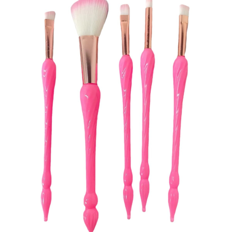 Portable Professional Makeup Brush Set Five Color Synthetic Hair Brushes for Face Lips 5pcs Per Set with Comfortable Handle
