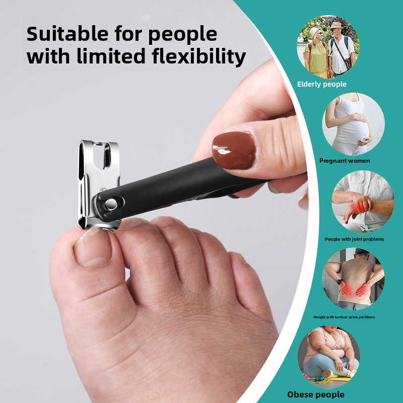 360-Degree Stainless Steel Rotating Nail Clipper Extended Handle Anti-Splash Single Large Size Wide Mouth Nail Cutter Fingers