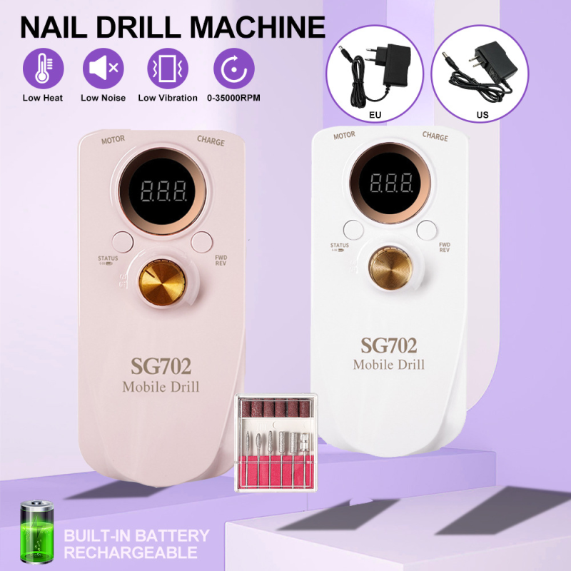 Portable Electric Nail Polisher for Salons Special Model with LCD Display Battery Storage Adjustable Speed up to 35000rpm