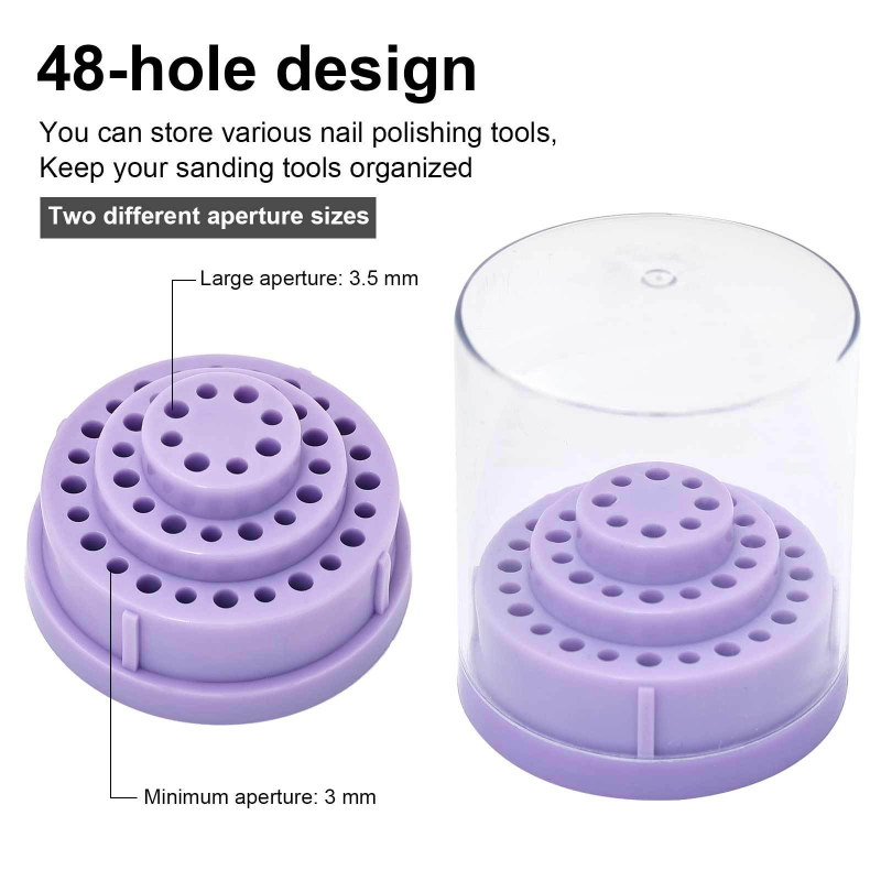 Professional 48-Hole Nail Tool Sanding Head Storage Box Dustproof Display Rack Small Size for Organizing and Cleaning