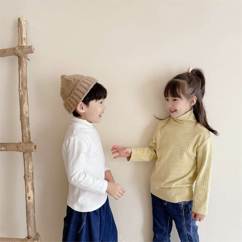 Children's Tops - High Collar Striped Casual