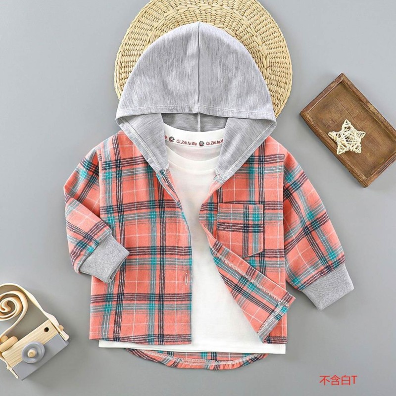 Children's Shirt - Long-Sleeved Plaid With Hat