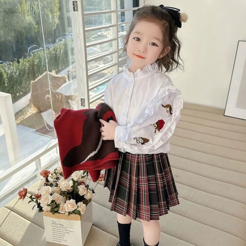 Girls T-Shirts - Cartoon Embroidery Round Neck