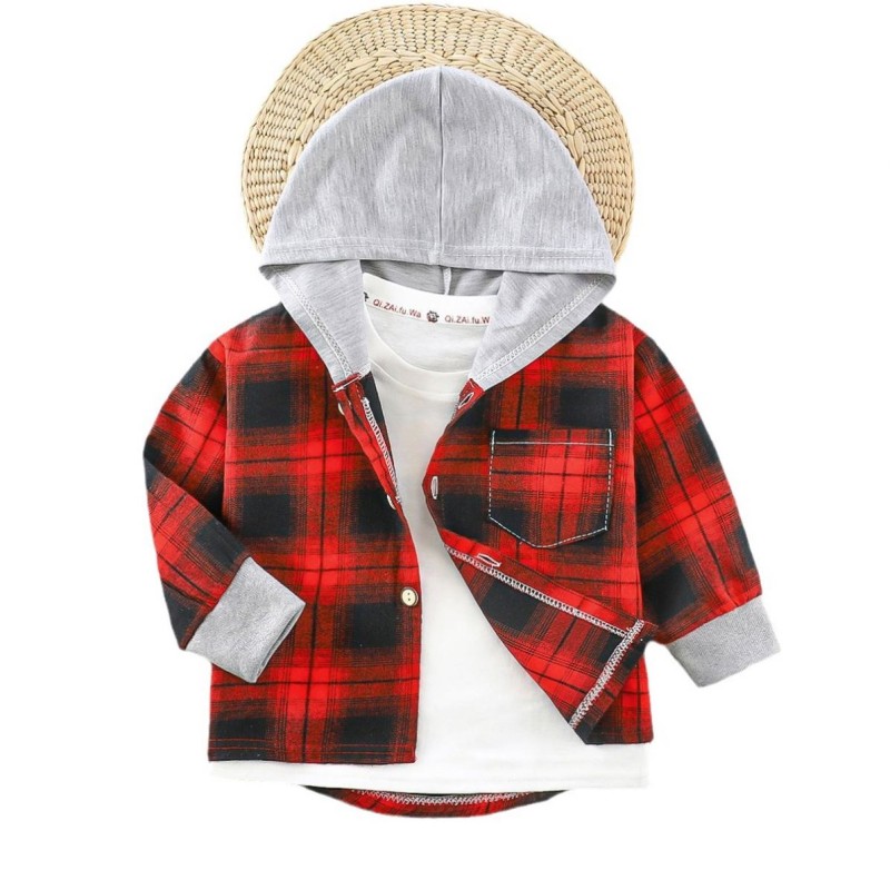 Children's Shirt - Long-Sleeved Plaid With Hat