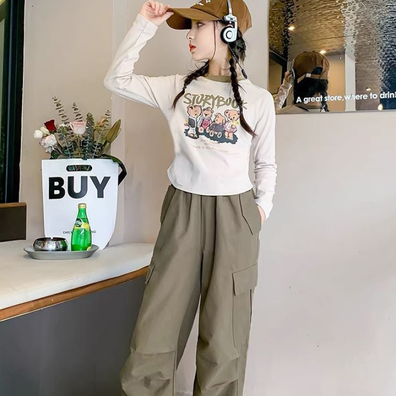 Girls' T-Shirt - Long Sleeve Korean Crew Neck