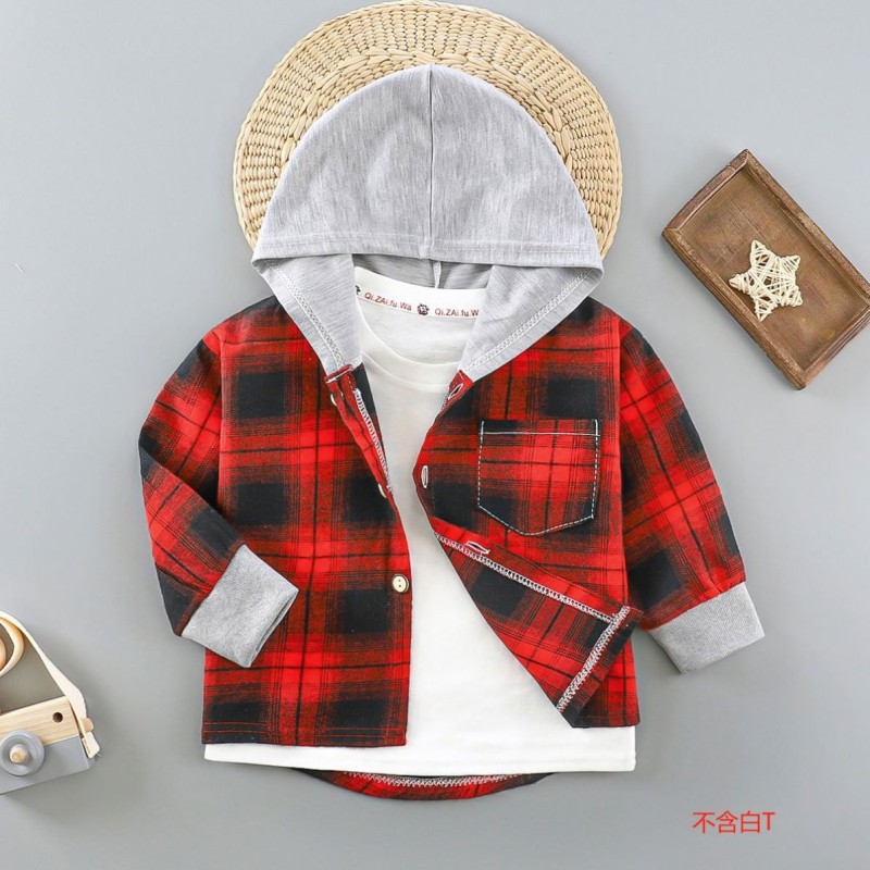 Children's Shirt - Long-Sleeved Plaid With Hat