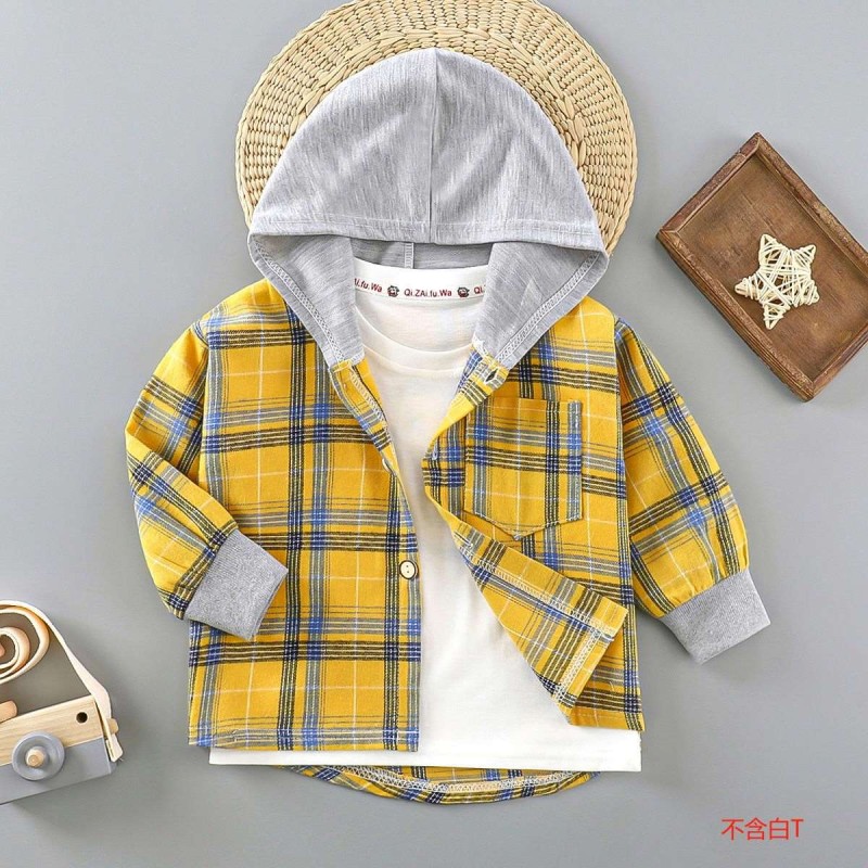 Children's Shirt - Long-Sleeved Plaid With Hat