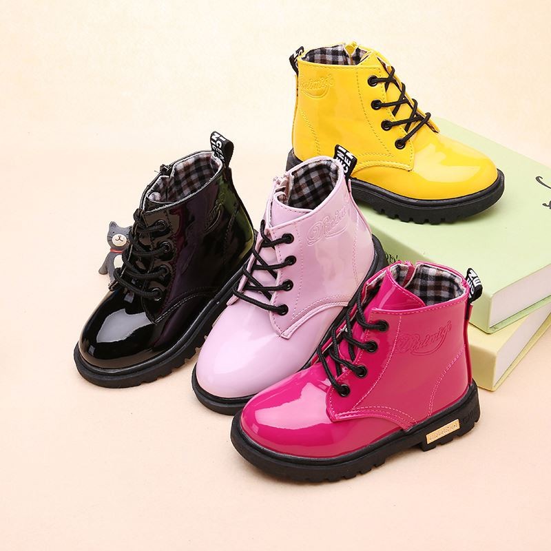 Girls Ankle Boots - PU Leather Floral Factory