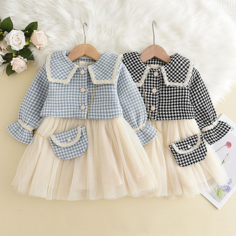 Girls Korean Suit - Check Lapel Jacket 3 Piece