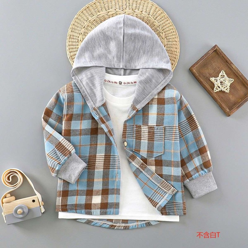 Children's Shirt - Long-Sleeved Plaid With Hat