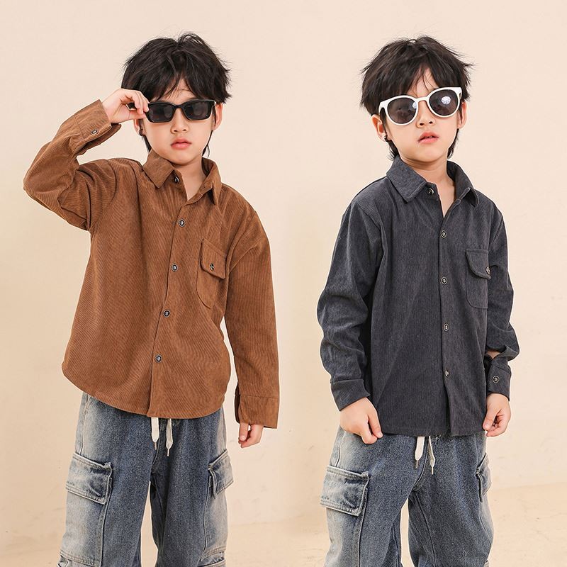 Boys Shirt - Corduroy Solid Colour Korean Factory