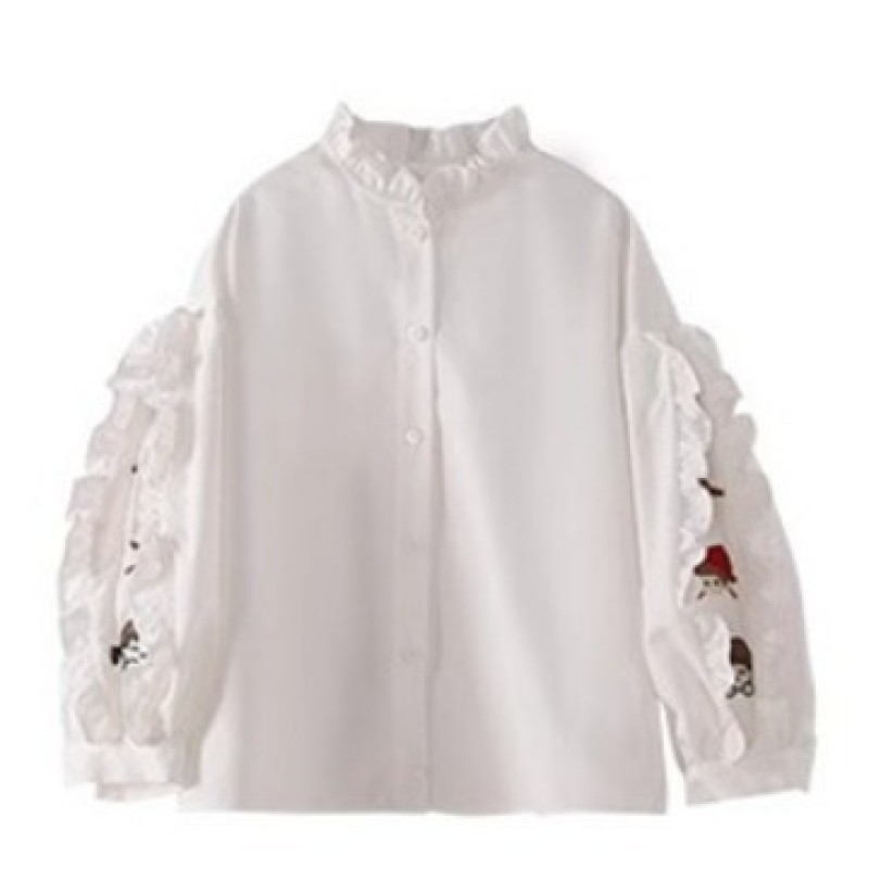 Girls T-Shirts - Cartoon Embroidery Round Neck