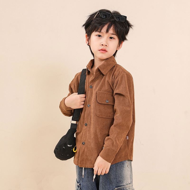 Boys Shirt - Corduroy Solid Colour Korean Factory