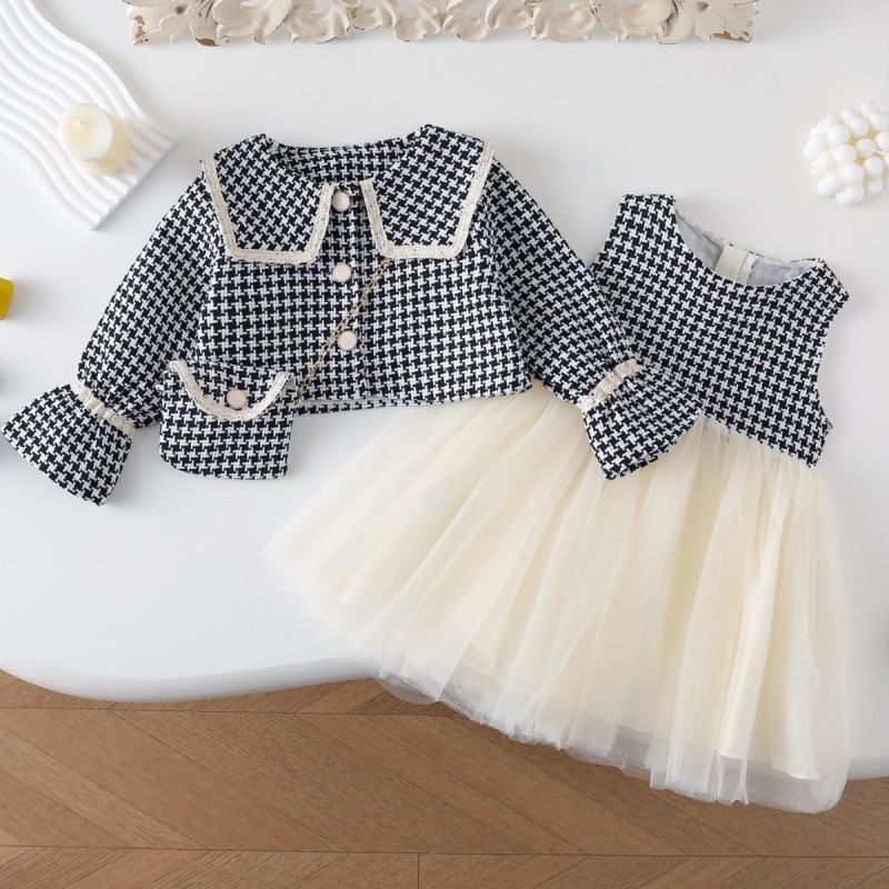 Girls Korean Suit - Check Lapel Jacket 3 Piece