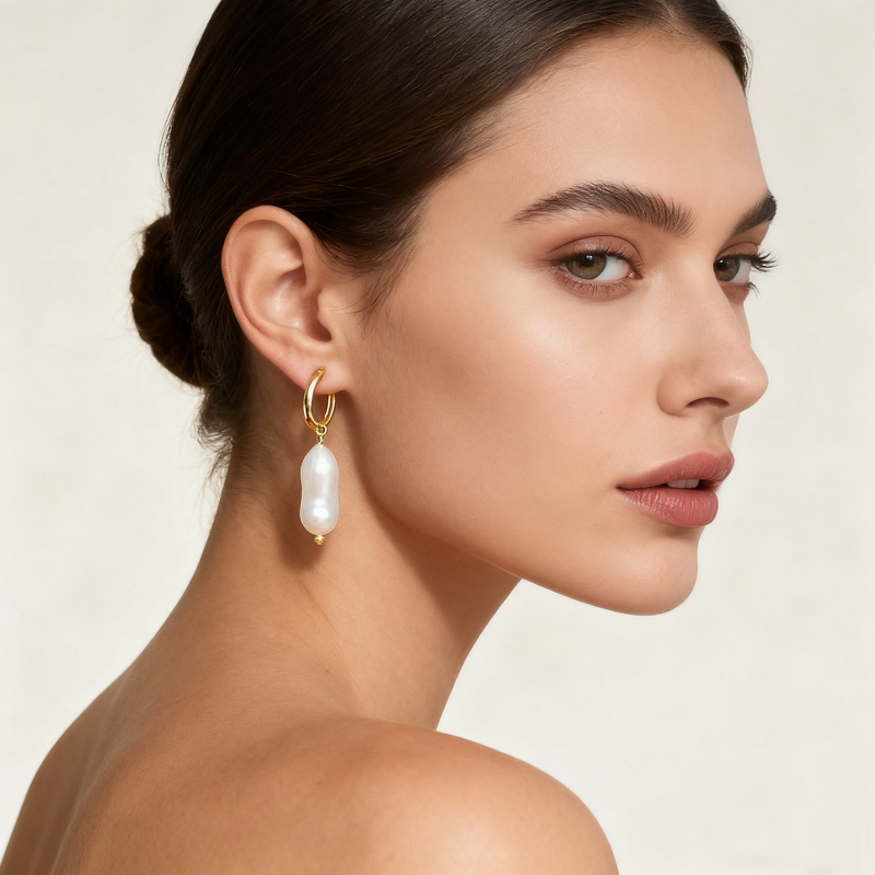 Pearl Dangle Earrings - Minimalist Baroque Natural