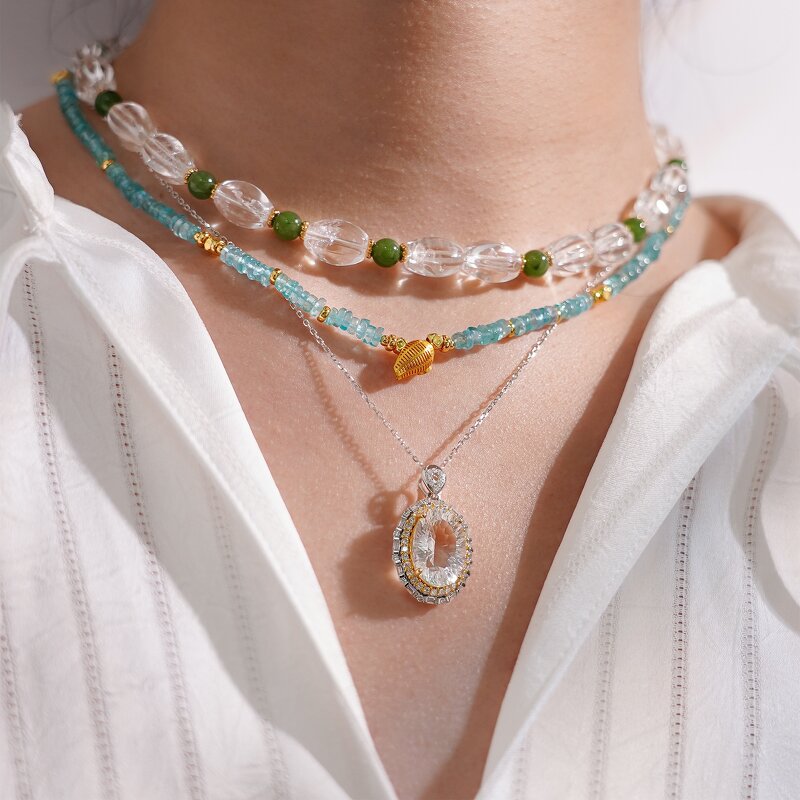 Crystal Necklace - Boho Natural Stone Gold Plated