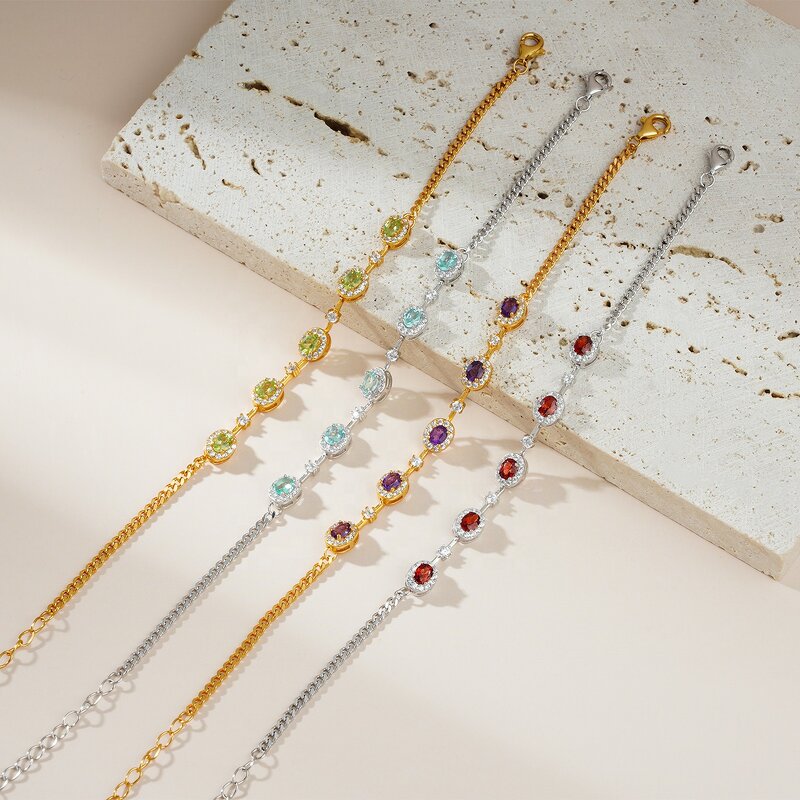 Gemstone Bracelet - Vintage 925 Sterling Silver