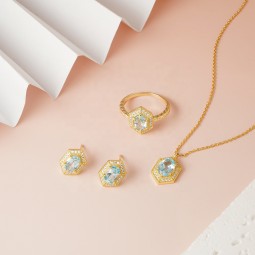 Jewelry Set - Vintage Hexagon Blue Topaz