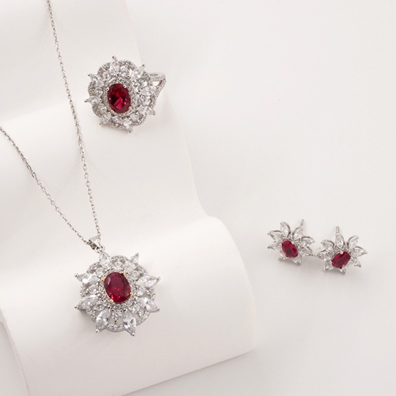 Jewelry Set - Vintage Red Diamond Flower Factory