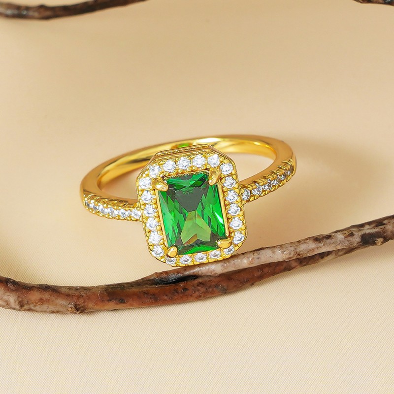 Emerald Cut Ring - Dainty Green Zircon Wholesale
