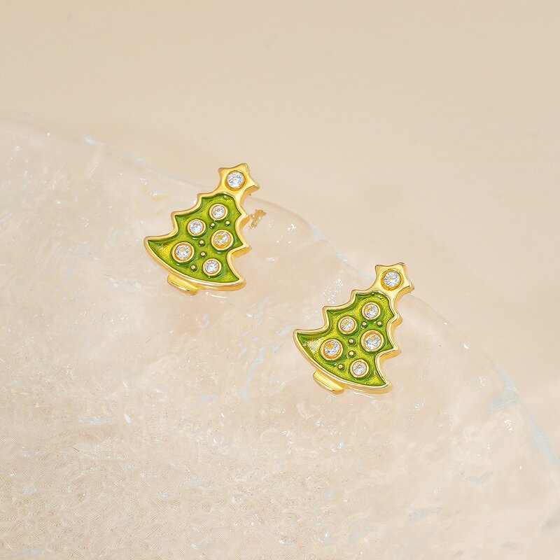 Christmas Earrings - 925 Sterling Silver Enamel