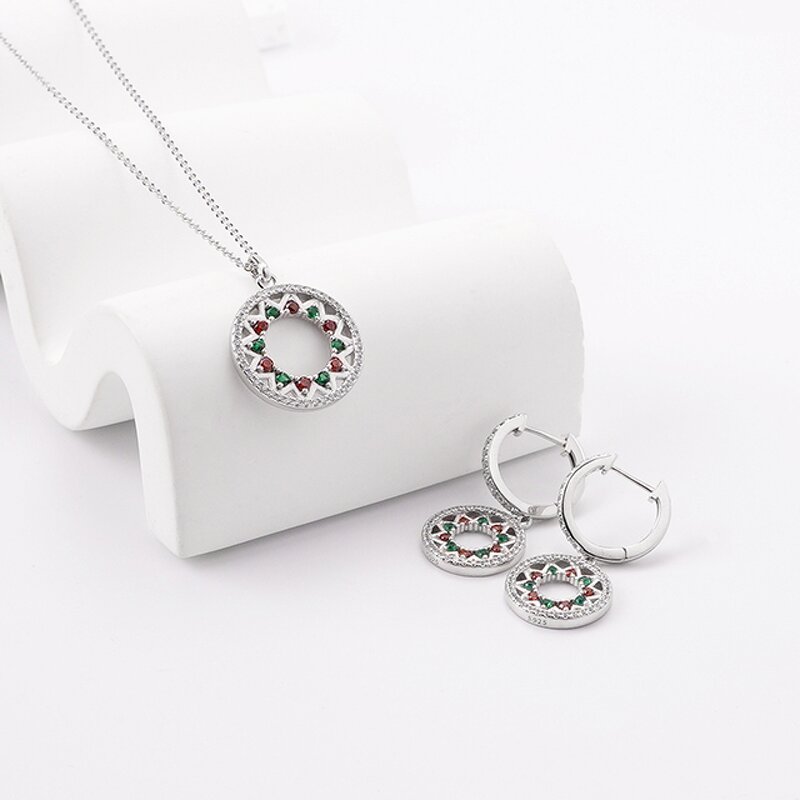 Jewelry Set - Dainty Hollow Circle Rhodium