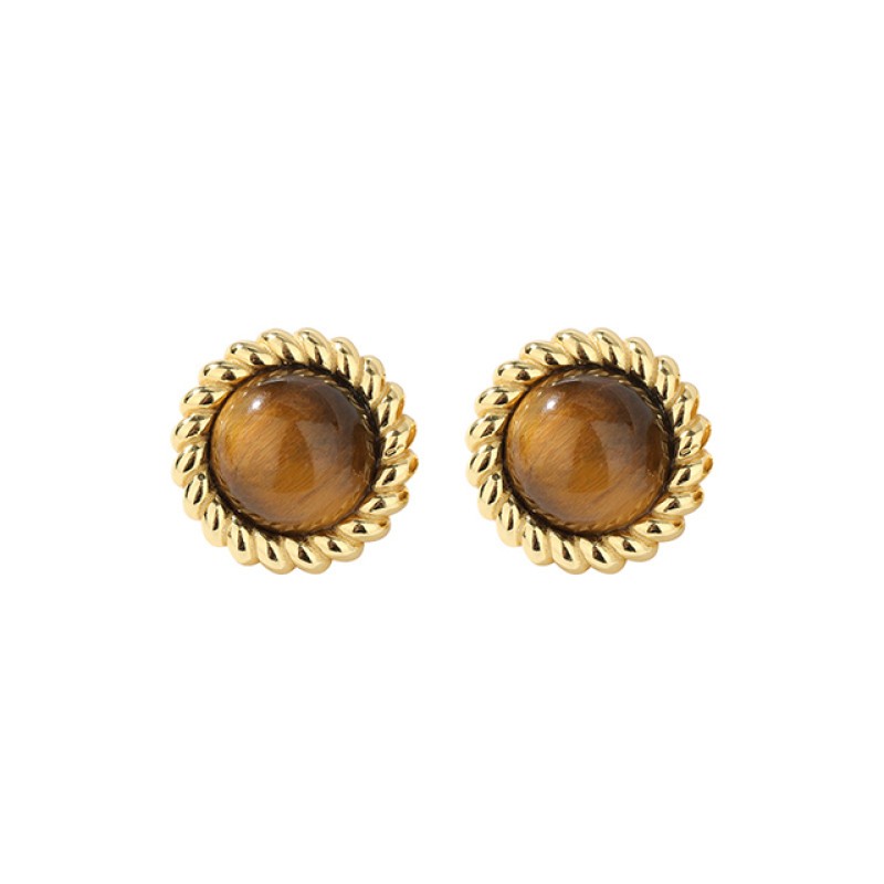Tiger Eye Hoop Earrings - Vintage Maillard Small